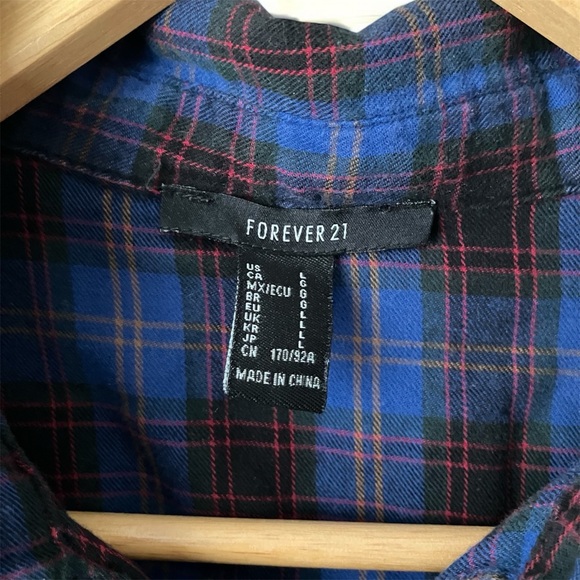 2/$30 Forever 21 Western Cropped Long Sleeve Plaid Button Up High Low Shirt Sz L - Picture 4 of 5